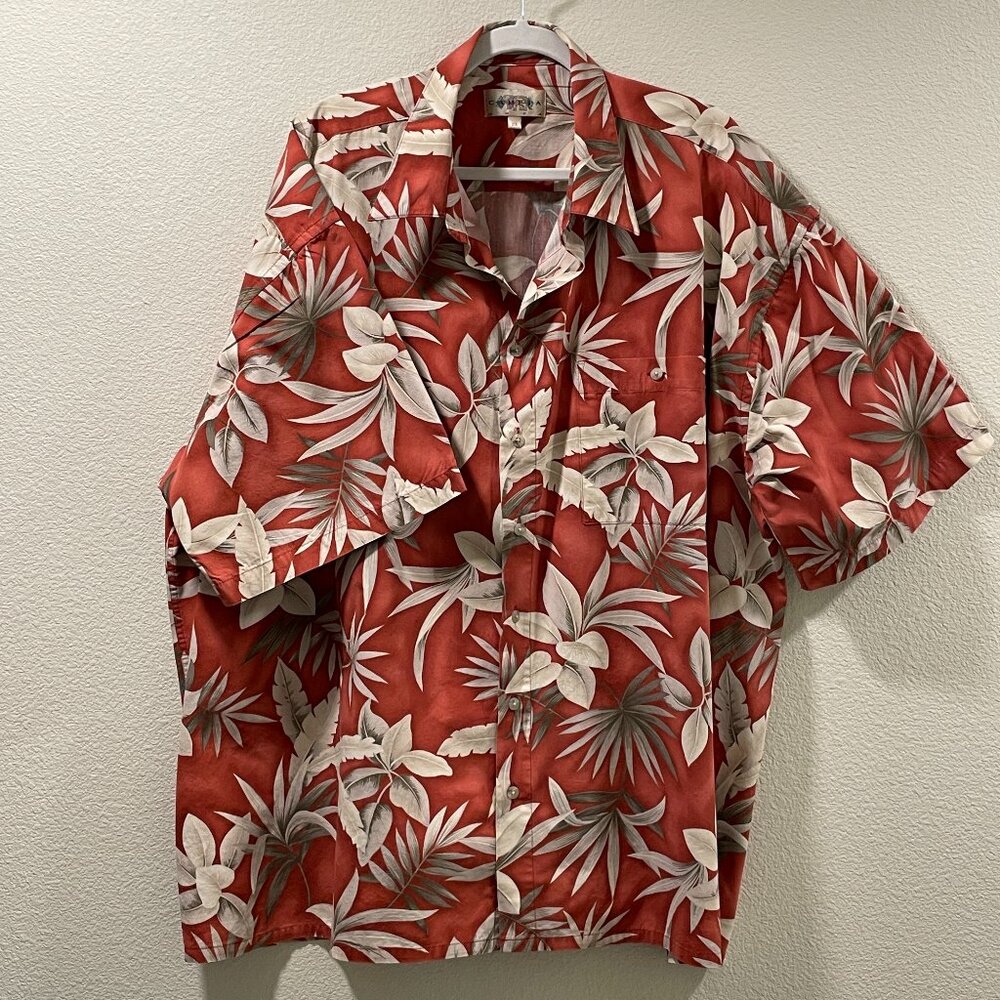 MEN'S CAMPIA  Hawaiian Button Down Short Sleeve Shirt, Rust/Cream - 2X